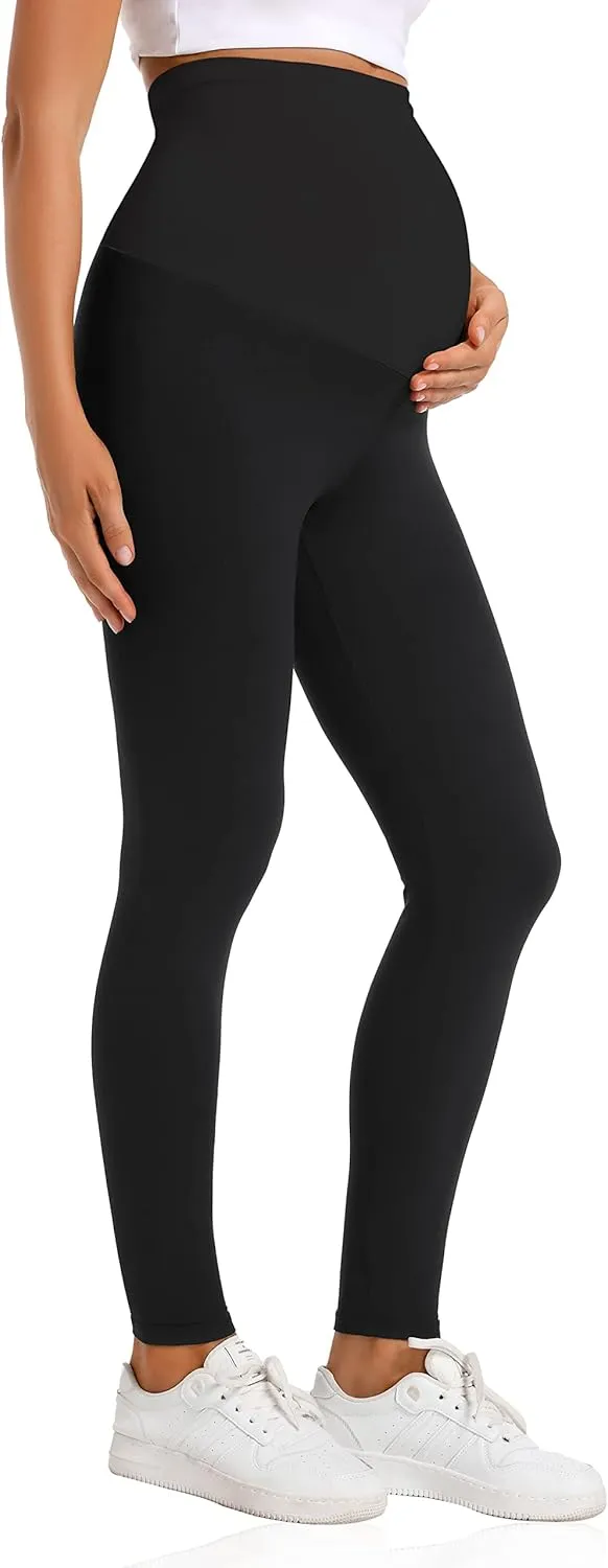 V VOCNI Maternity Leggings Over The Belly Women's Essential Stretch Buttery Soft Knit Belly Support Pregnancy Leggings
