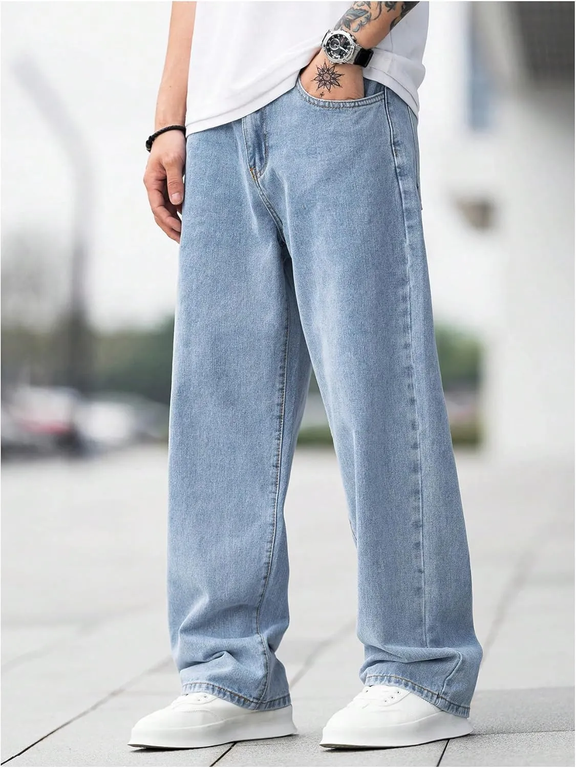 Verdusa Men's Casual Straight Leg Jeans Denim Pants Long Trousers