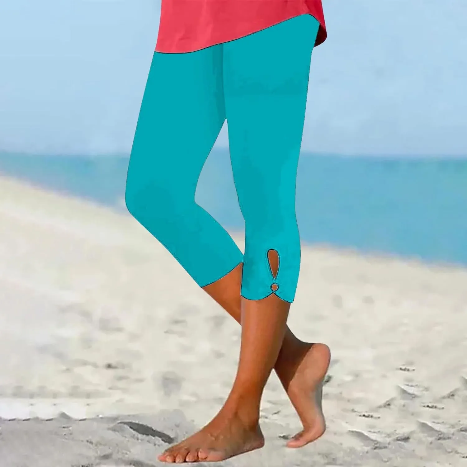 Womens Capris Summer Dressy Cropped High Waist Yoga Pants Fashion Casual Stretch Pull On Workout Crop Capri Leggings