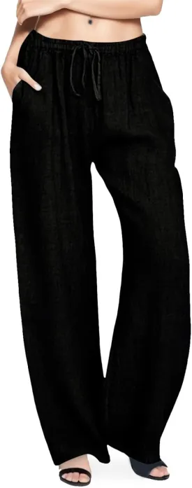 Women's Cotton Linen Palazzo Pants Summer Flowy Casual Wide Leg Drawstring Pants High Waist Loose Comfy Beach 2025 Trousers