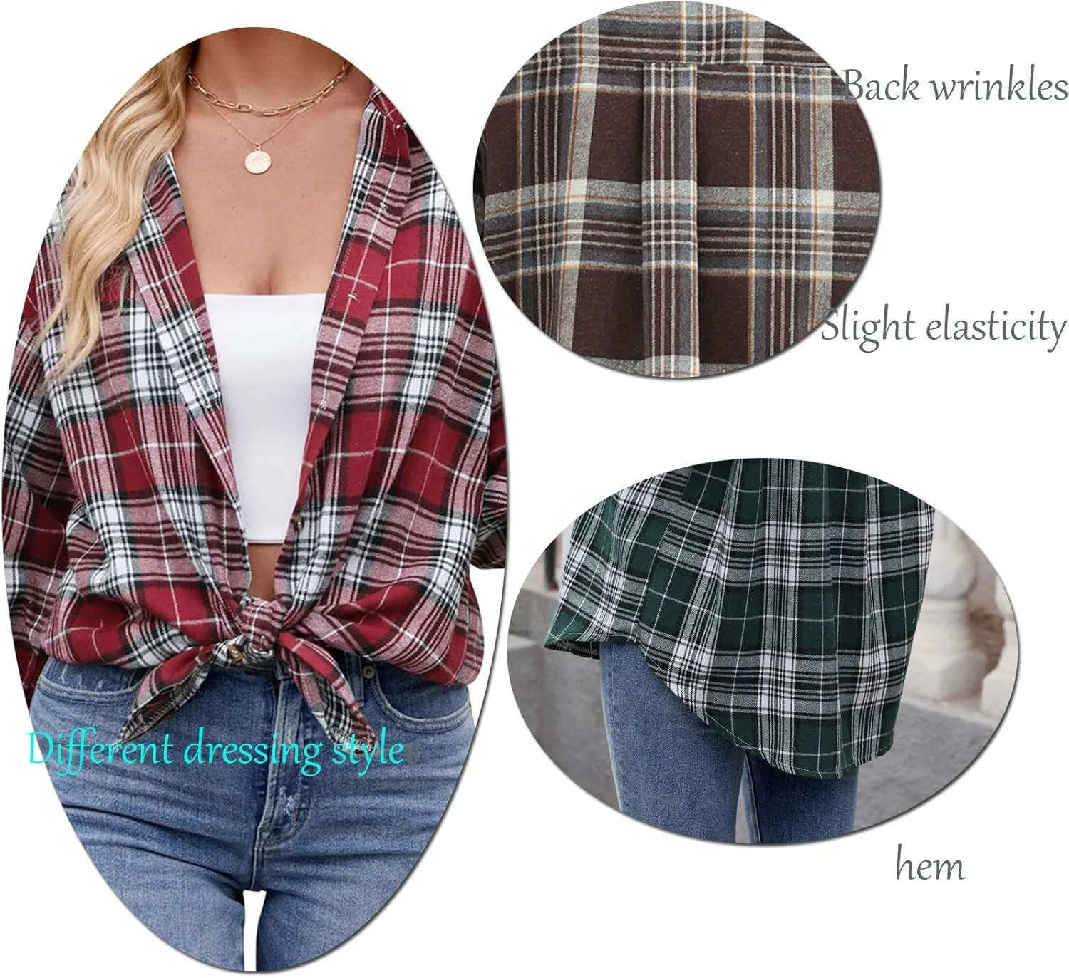 Womens Flannel Fashion Plaid Shirts Button Down Shacket Long Sleeve Jacket Casual Fall Top