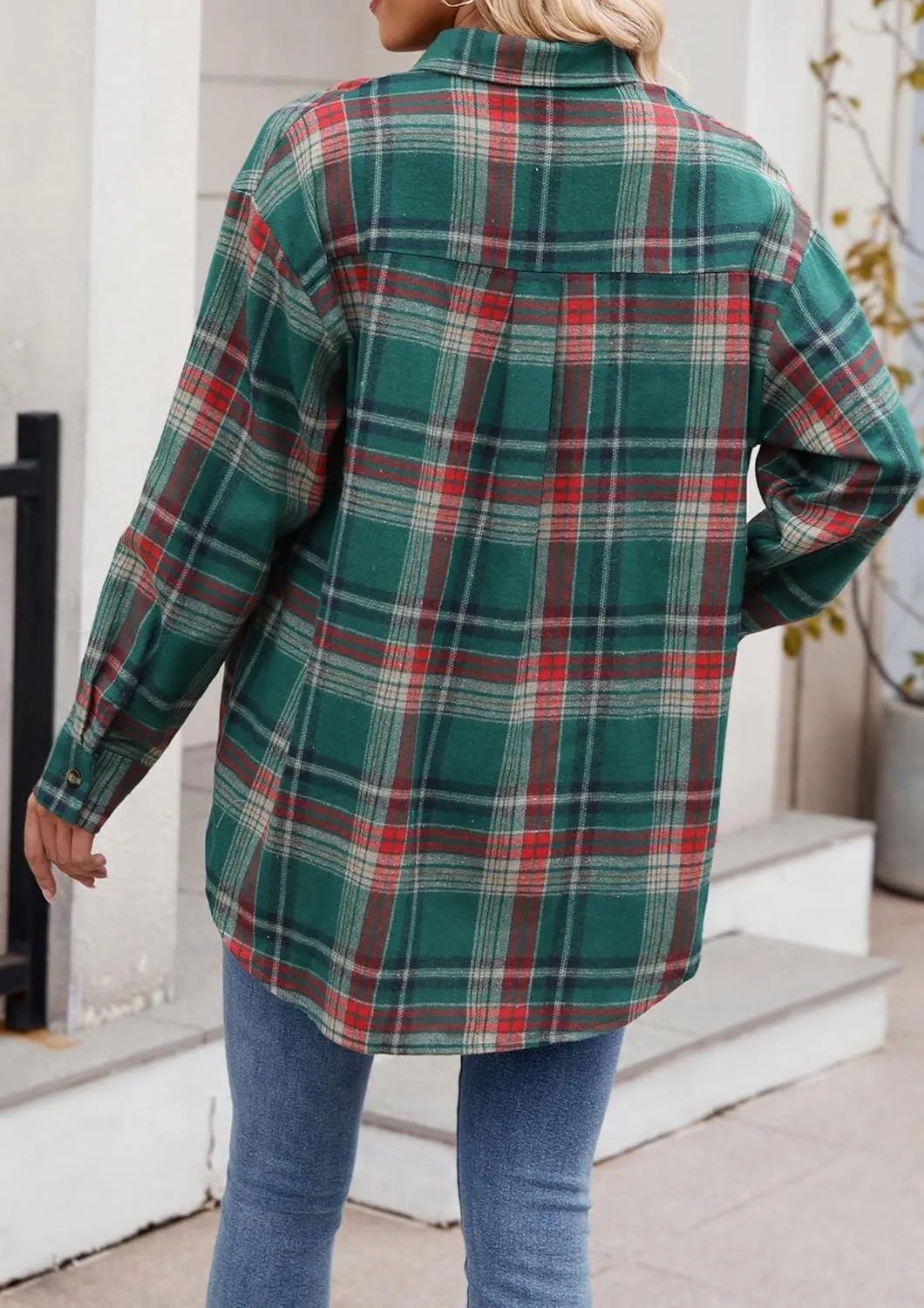 Womens Flannel Fashion Plaid Shirts Button Down Shacket Long Sleeve Jacket Casual Fall Top