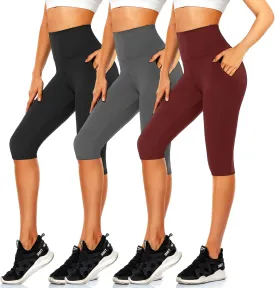 Women's Knee Length Leggings-High Waisted Capri Pants Biker Shorts for Women Yoga Workout Exercise Short Casual Summer