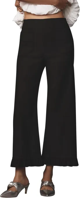 Women's Plaid Flare Pants Summer Casual Gingham Elastic Waist Ruffle Cropped Hem Y2K Loose Fit Trousers with Pockets
