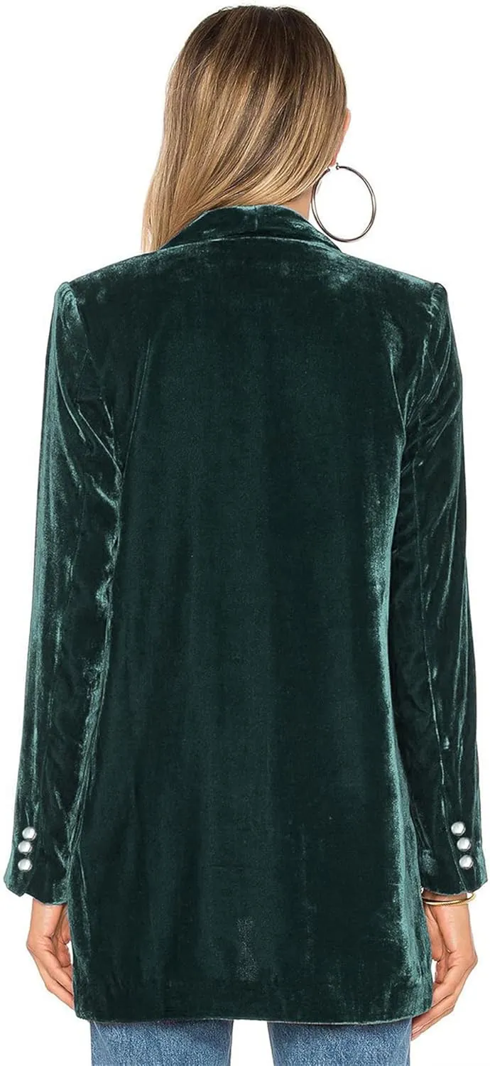 Women's Velvet Blazer Jackets Casual Long Sleeve Lapel Collar Pocketed Velvet Cardigan