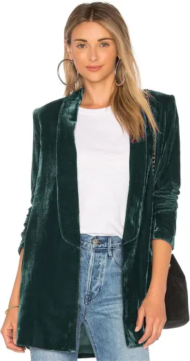 Women's Velvet Blazer Jackets Casual Long Sleeve Lapel Collar Pocketed Velvet Cardigan